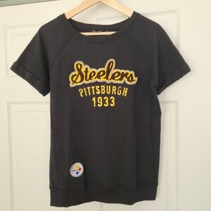 Women's Pittsburg Steelers Black Short Sleeve Tee Sweat shirt size Large‎